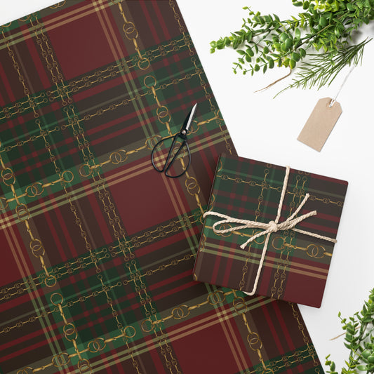 Red and Green Traditional Christmas Red Equestrian Plaid Wrapping Paper