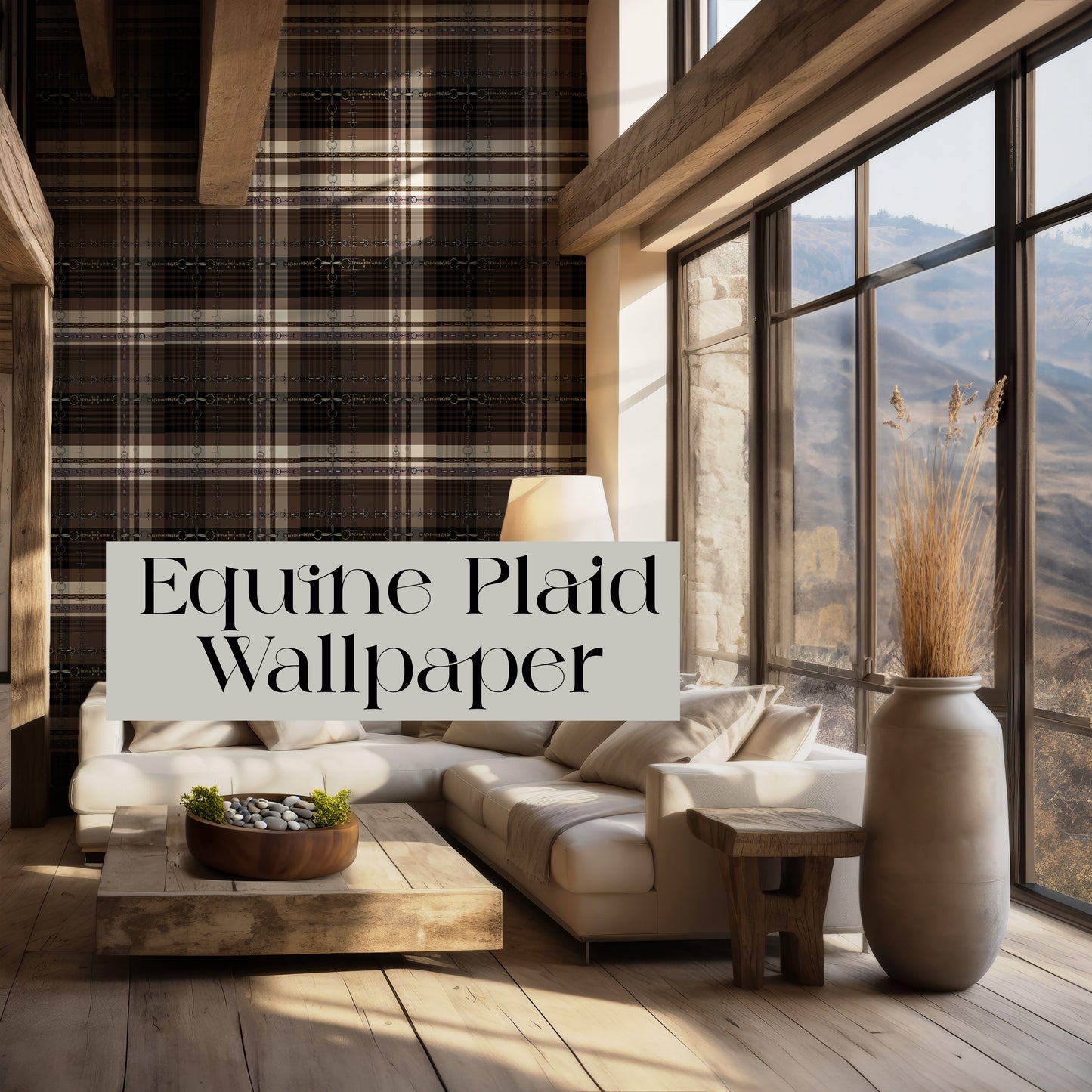 Brown and Black Plaid Wallpaper Equestrian Home Decor