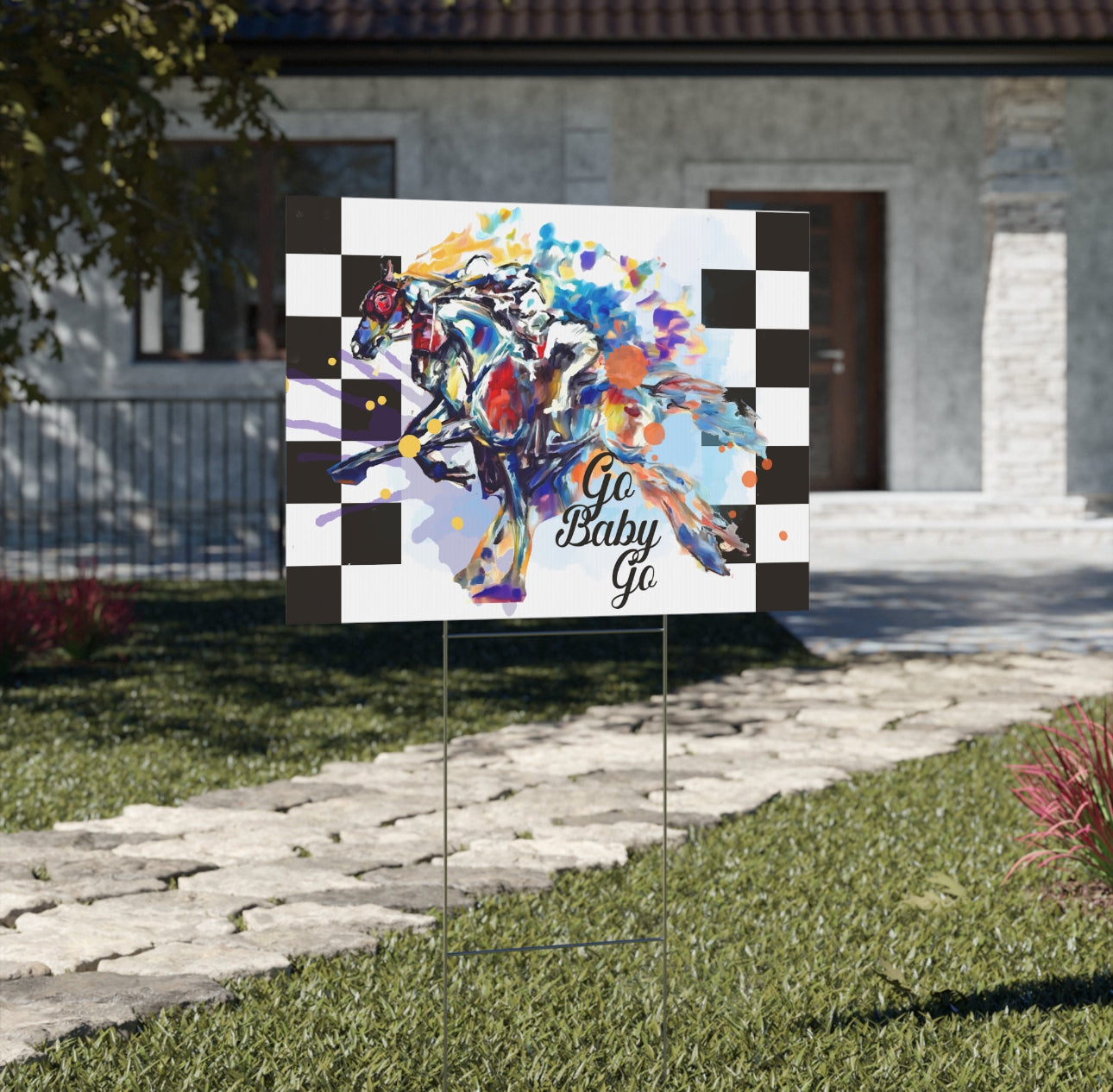 A Kentucky Derby Race Horse Triple Crown Yard Sign