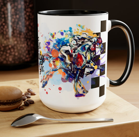 A kentucky Derby Watercolor  art. Horse Lover Gift -Two-Tone Coffee Mug 15oz