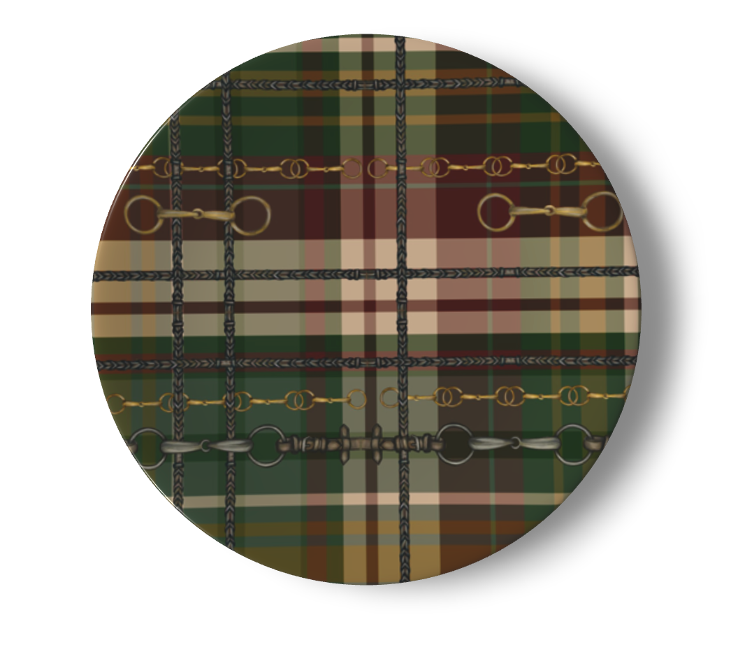 Red and Green Plaid Christmas Equestrian Bit China Plates