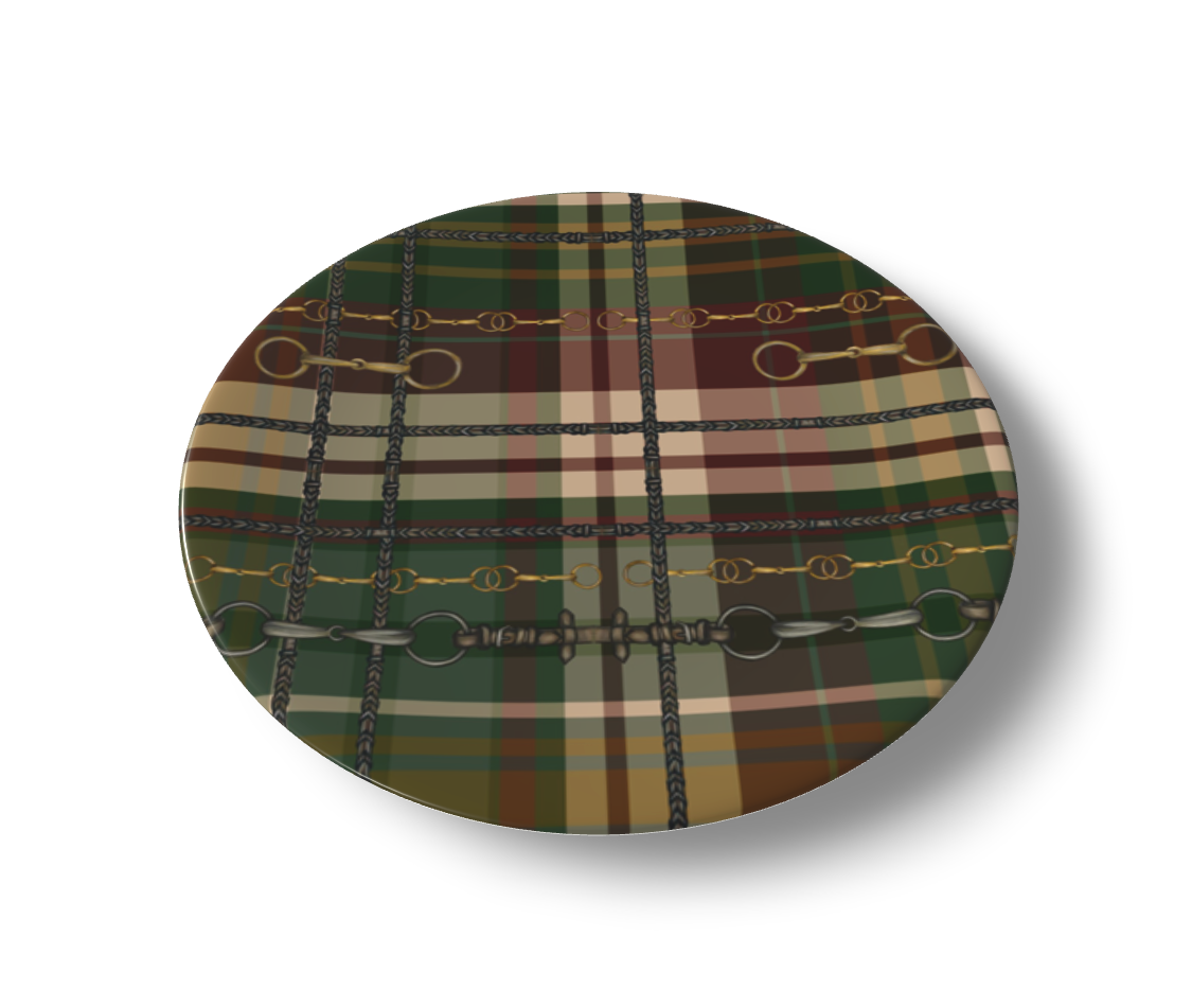 Red and Green Plaid Christmas Equestrian Bit China Plates