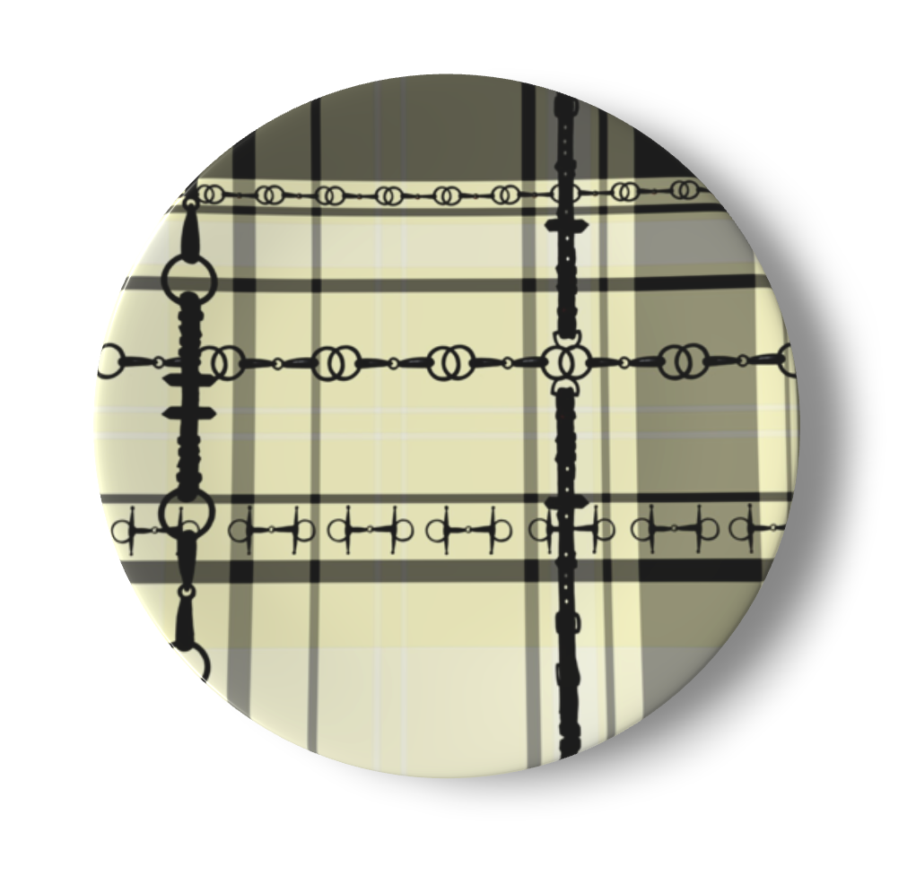 Ivory and Black Plaid Equestrian Bit China Plates