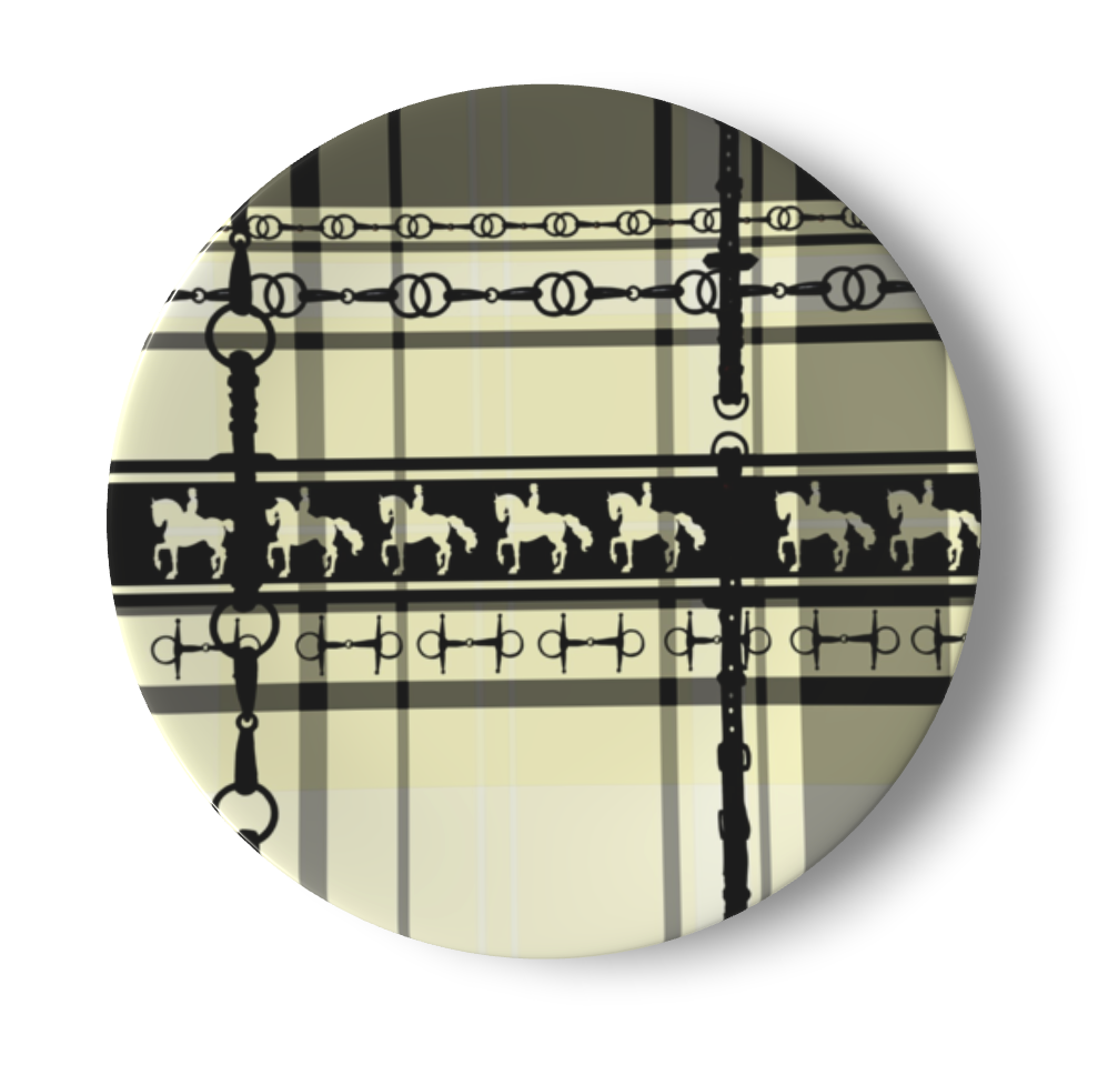 Dressgae Ivory and Black Plaid Equestrian Bit China Plates