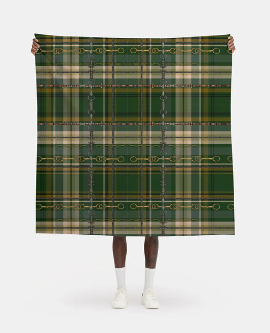 Green and Gold Christmas Equestrian Plaid Fabric Luxury Equine Art for Custom Home Decor and Sewing Projects 42x36 inches Pure Cotton