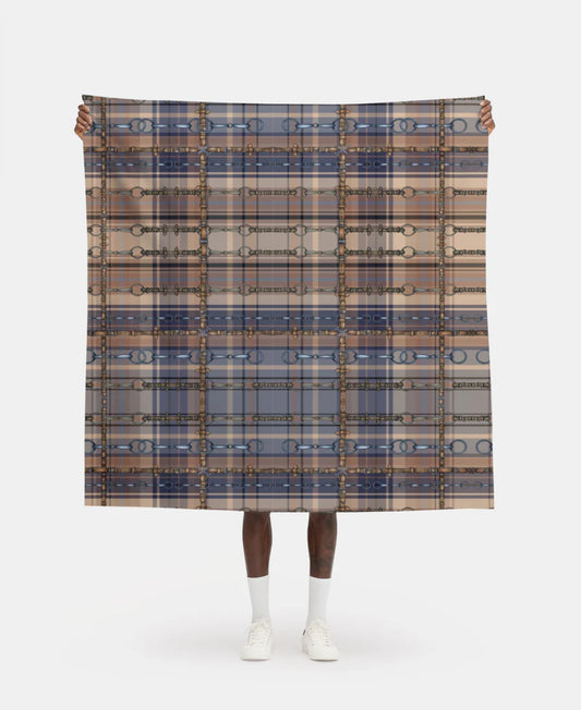 Blue and Brown Christmas Equestrian Plaid Fabric Luxury Equine Art for Custom Home Decor and Sewing Projects 42x36 inches Pure Cotton
