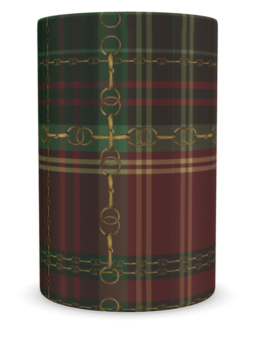 Christmas Green and Gold Luxury Wine Cooler, Equestrian Bit Plaid