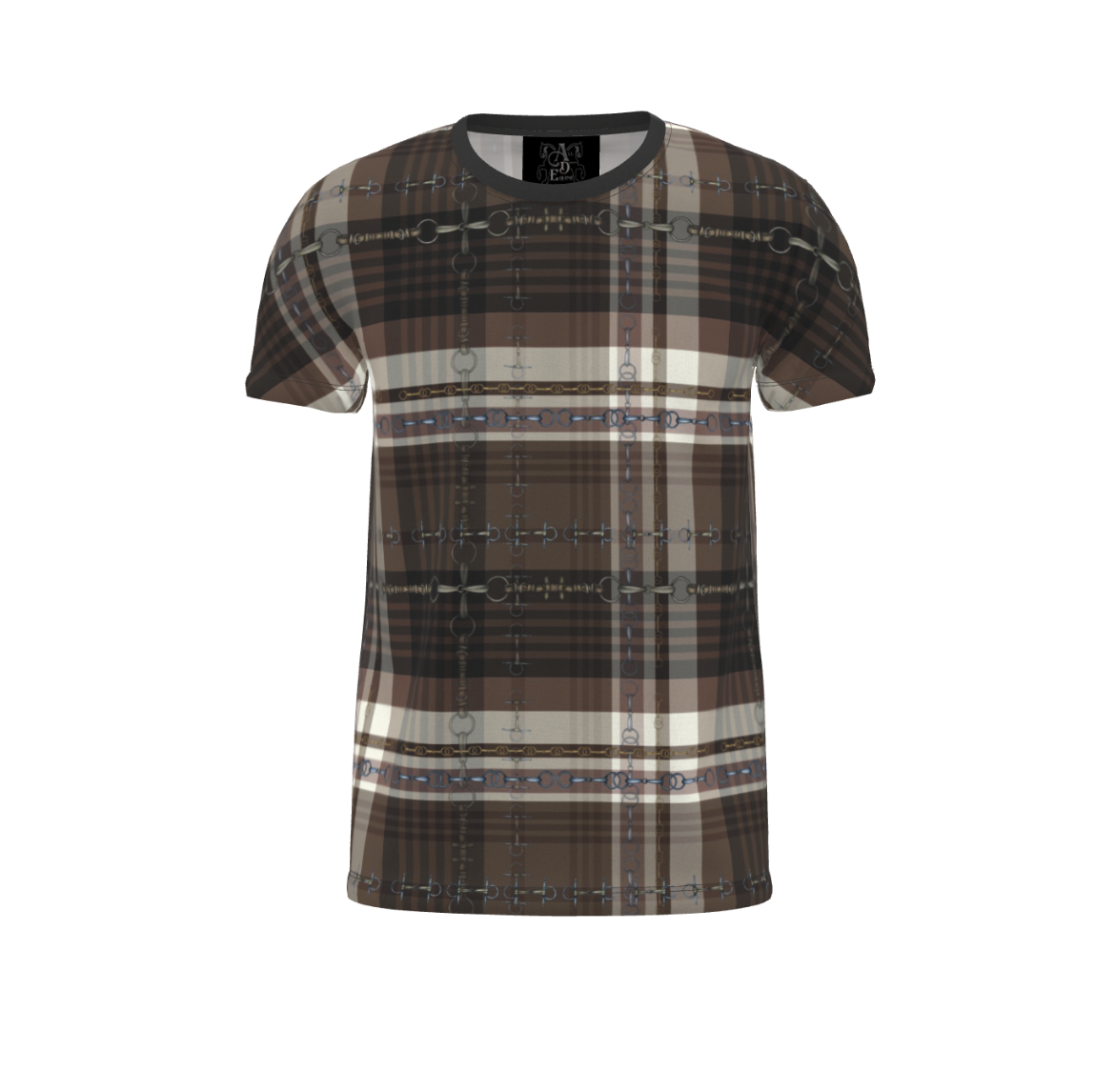 Brown and Black Equestrian Sporty Plaid All Over Print T Shirt