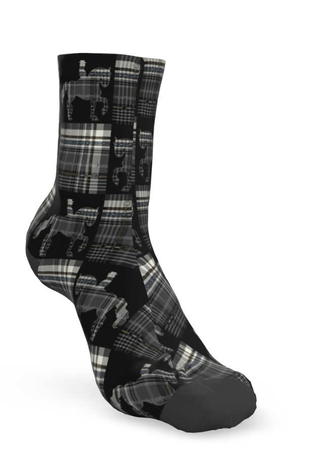 Brown and Black Checkered Equestrian Plaid High Crew Socks