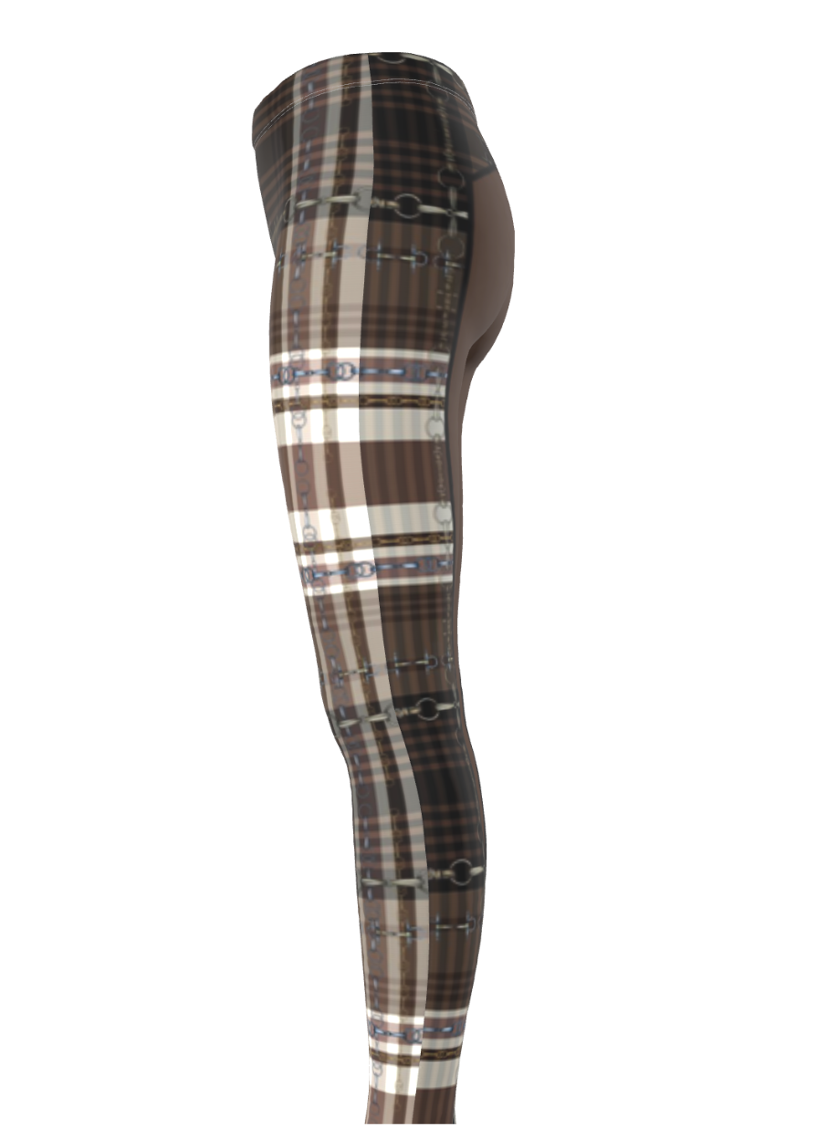 Brown Piaffe Checkered Plaid Equestrian Bit Faux Full Seat Riding Tights/ Leggings