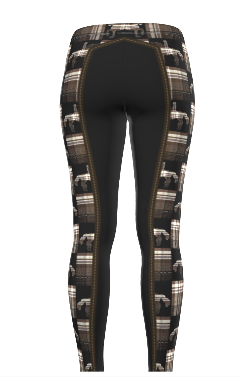 Brown Checkered Piaffe Checkered Plaid Equestrian Bit Faux Full Seat Riding Tights/ Leggings