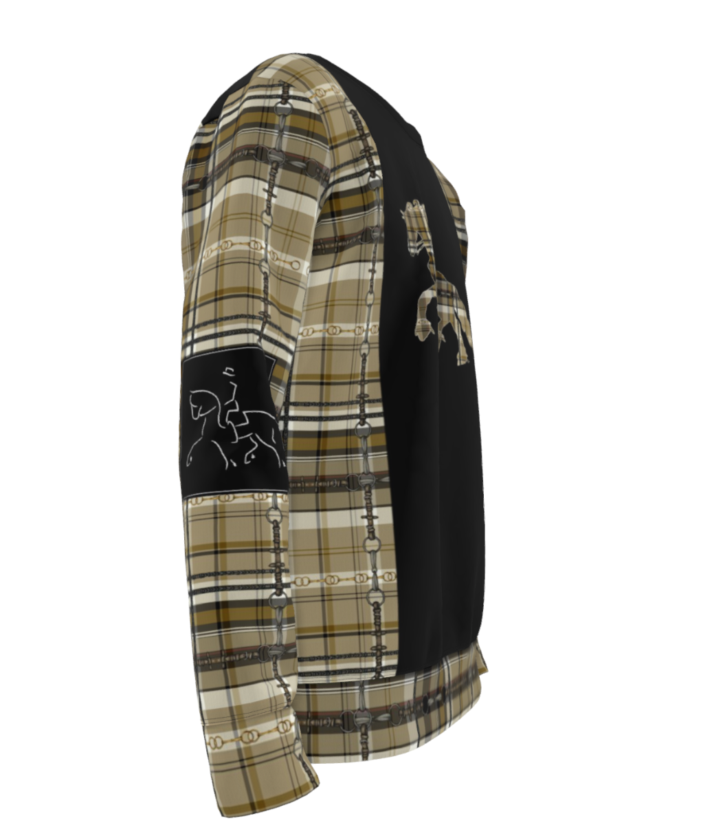 Jenny Veenstra Yellow Ochre  Equestrian Plaid Sweatshirt