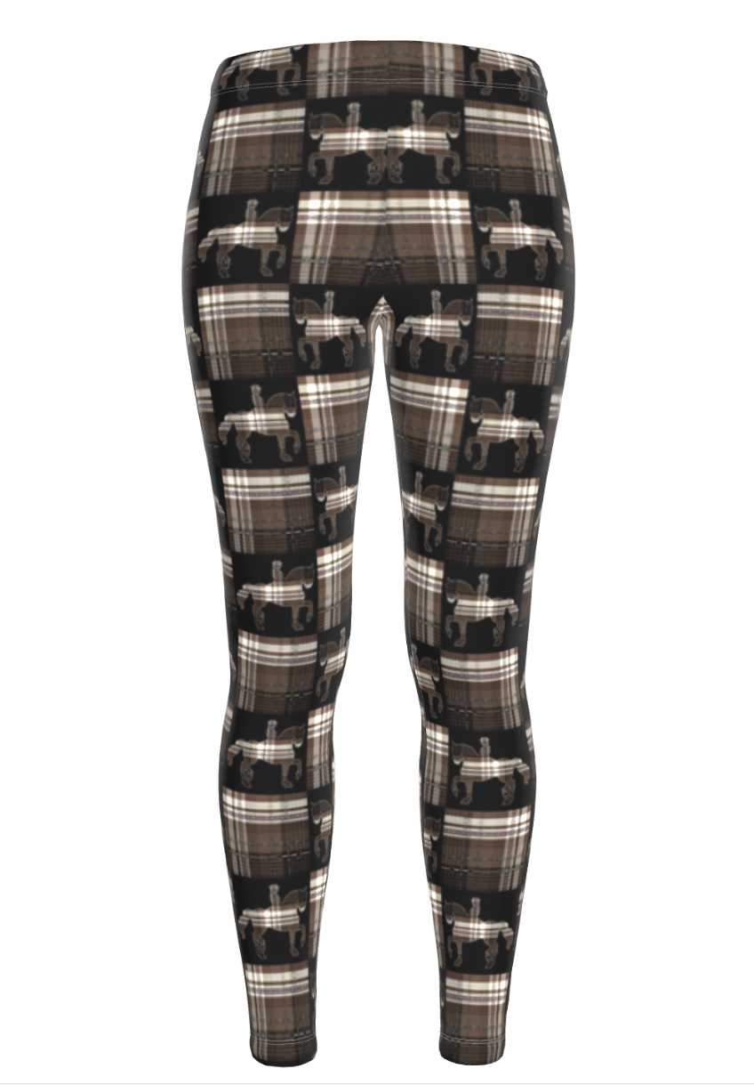 Jenny Veenstra Black and Brown Piaffe Plaid Equestrian Bit Faux Full Seat fashion Leggings