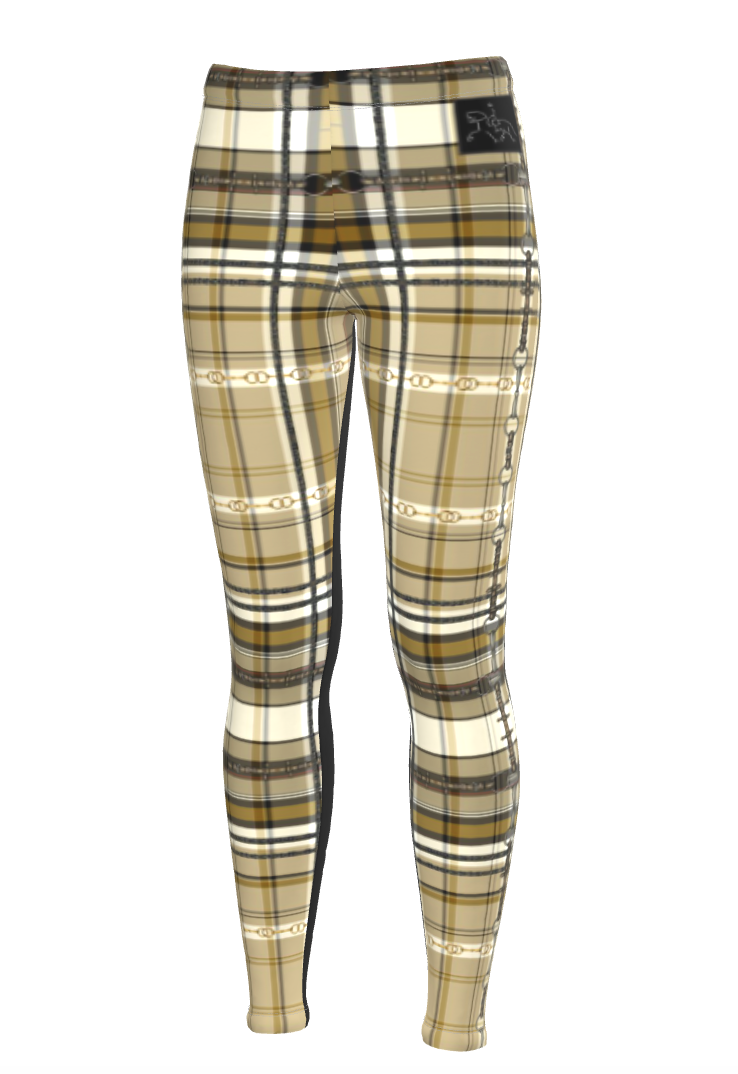 Jenny Veenstra Yellow Ochre and Brown Piaffe Plaid Equestrian Bit Faux Full Seat fashion leggings