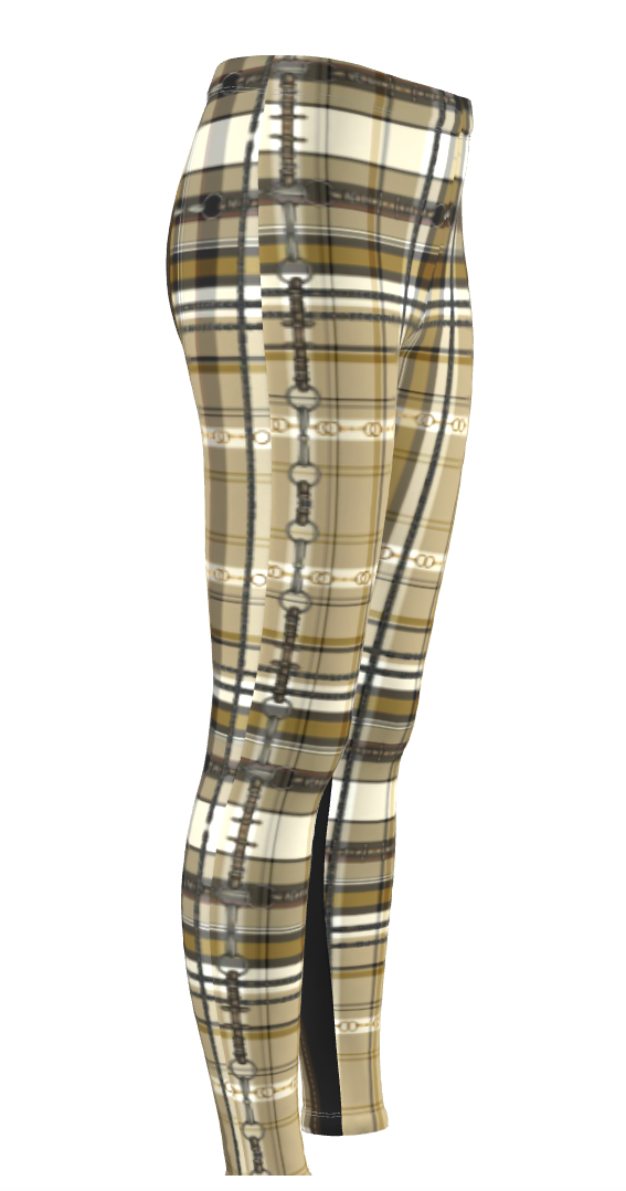 Jenny Veenstra Yellow Ochre and Brown Piaffe Plaid Equestrian Bit Faux Full Seat fashion leggings