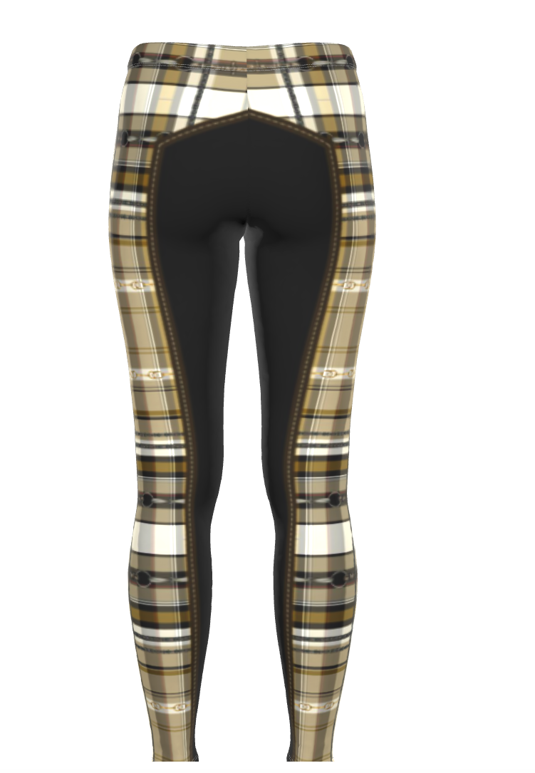 Jenny Veenstra Yellow Ochre and Brown Piaffe Plaid Equestrian Bit Faux Full Seat fashion leggings