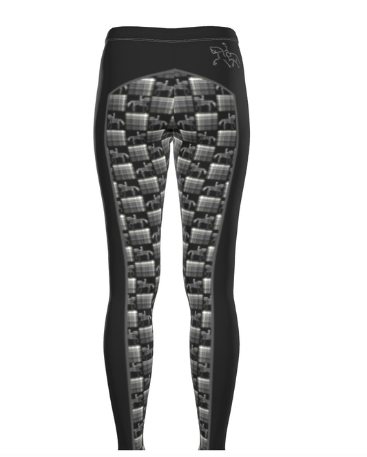 Jenny Veenstra Black and Gray Piaffe Plaid Equestrian Bit Faux Full Seat Riding Fashion Leggings