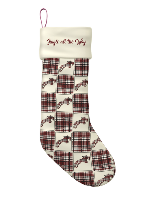 Jumping Red Equestrian Plaid Christmas Stocking