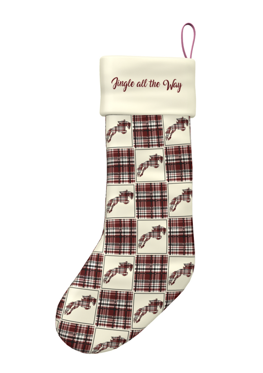 Jumping Red Equestrian Plaid Christmas Stocking