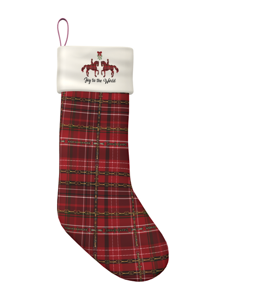 Joy to the World  Equestrian Plaid Christmas Stocking