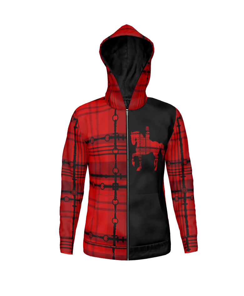 Red and Black Dressage Split Horse Zip up hoodie