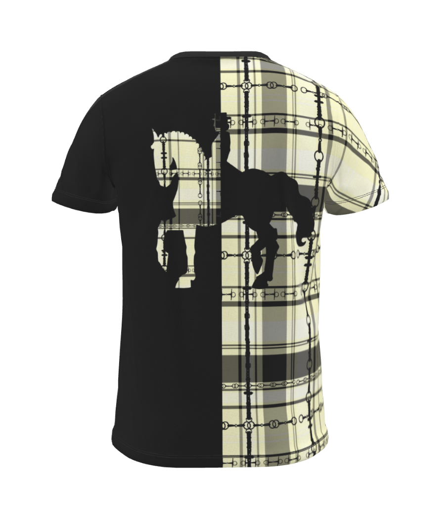 Black and Ivory Split Horse Equestrian Plaid T Shirt