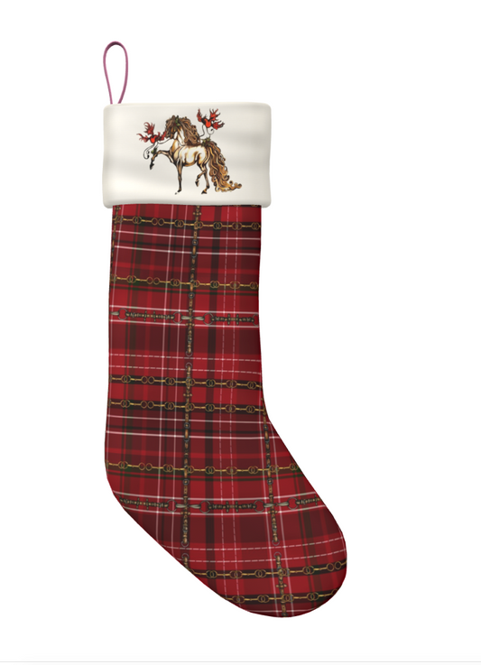 Giddy up Jingle Horse Red Equestrian Plaid  Christmas Stocking