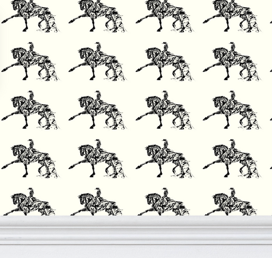 Piaffe Horse Wallpaper Elegant Ivory and Black Equestrian Home Decor