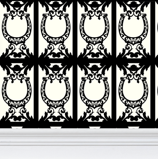 Horseshoe Wallpaper Elegant Ivory and Black Equestrian Home Decor