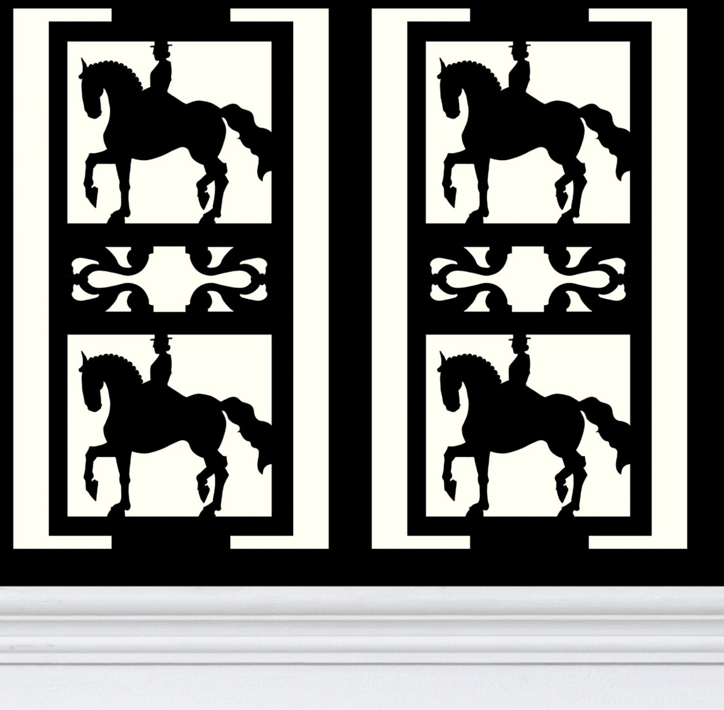 Ornate Horse Wallpaper Elegant Ivory and Black Equestrian Home Decor