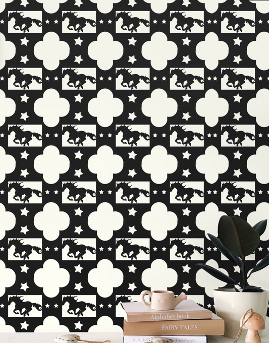 Western Wallpaper Elegant Ivory and Black Equestrian Home Decor