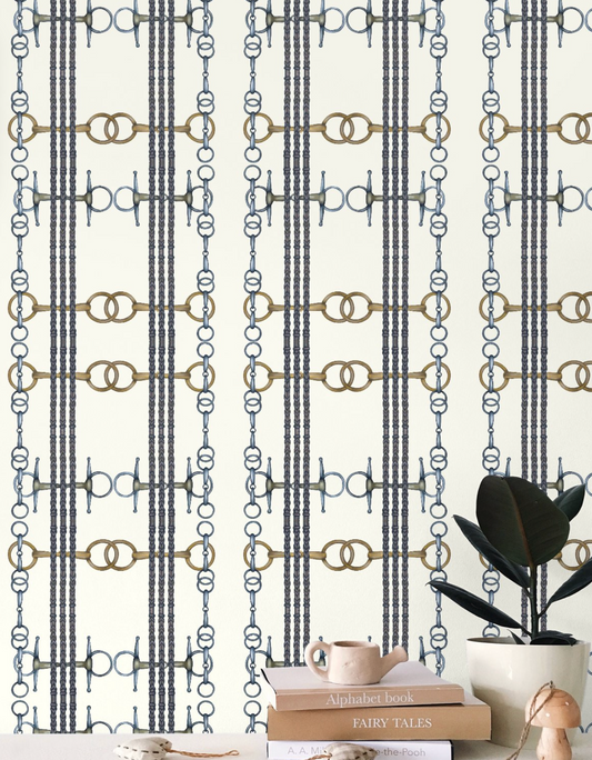 Bit and Reins Wallpaper Ivory and Black Equestrian Home Decor