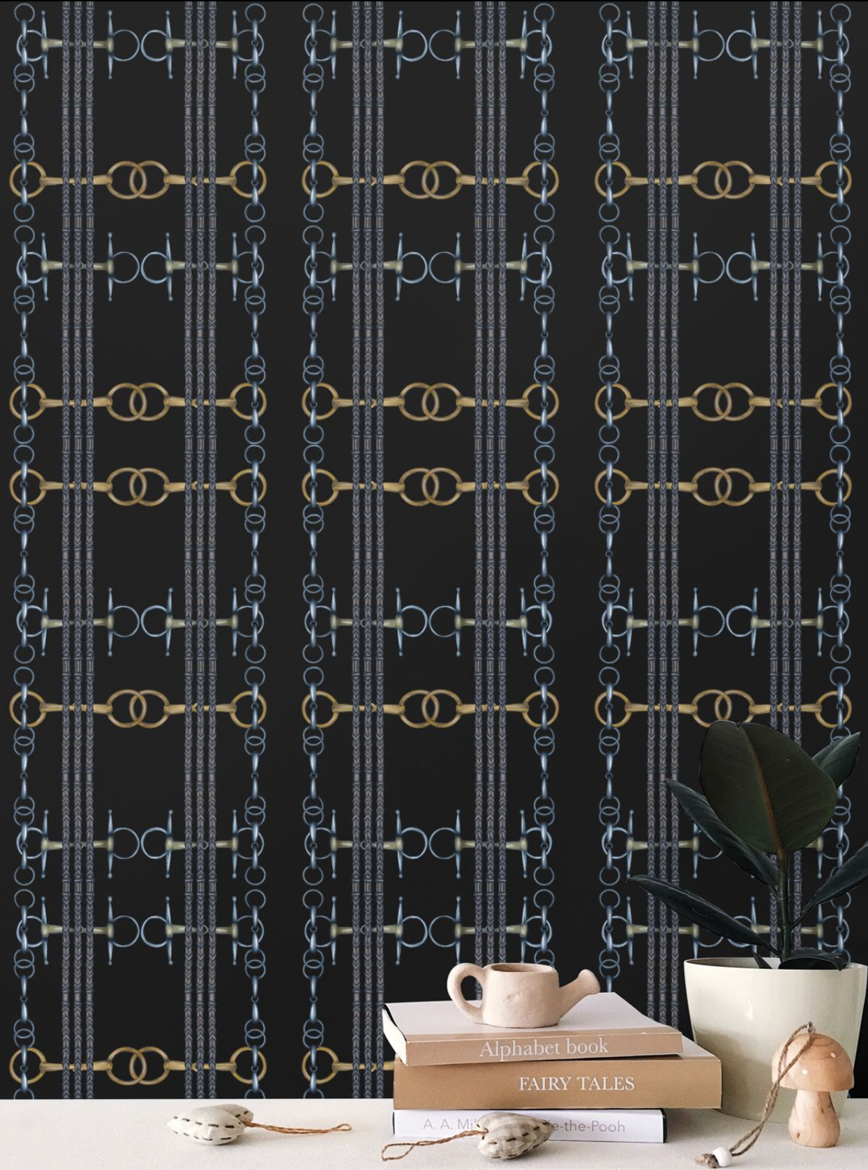 Black Bit and Reins Wallpaper Equestrian Home Decor