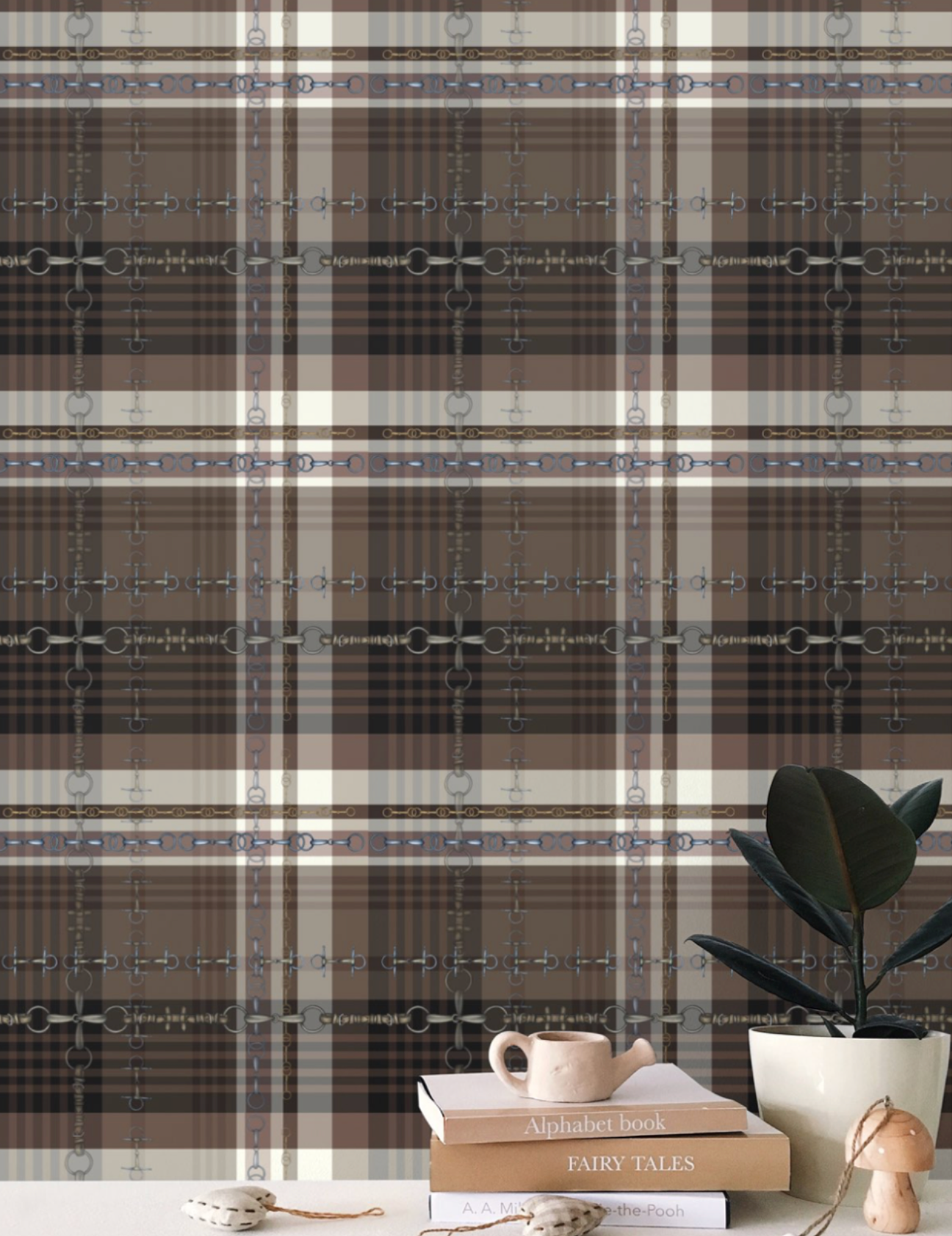 Brown and Black Plaid Wallpaper Equestrian Home Decor