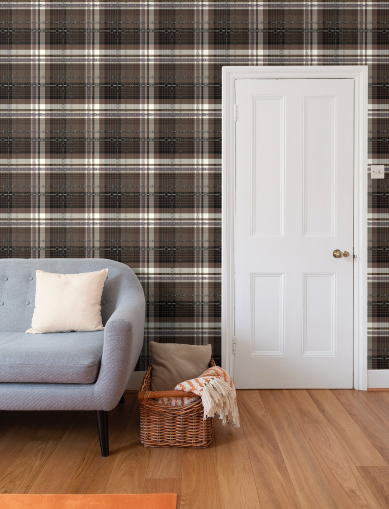 Brown and Black Plaid Wallpaper Equestrian Home Decor