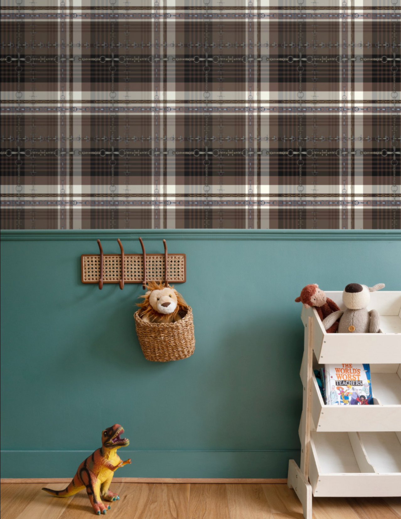 Brown and Black Plaid Wallpaper Equestrian Home Decor