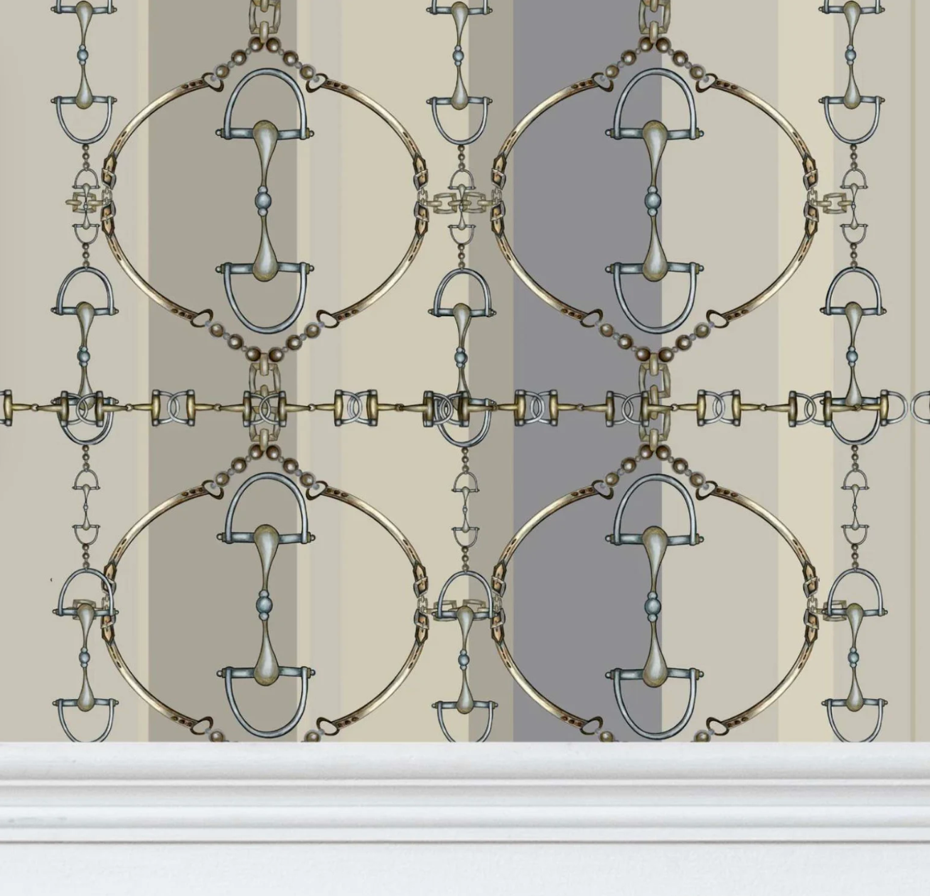 Use Code Thankyou30 for 30% off Blue and Cream Equestrian Snafflebit Luxury  Wallpaper Equestrian Home Decor