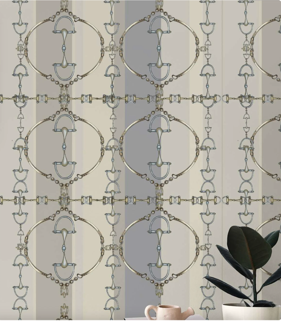 Use Code Thankyou30 for 30% off Blue and Cream Equestrian Snafflebit Luxury  Wallpaper Equestrian Home Decor