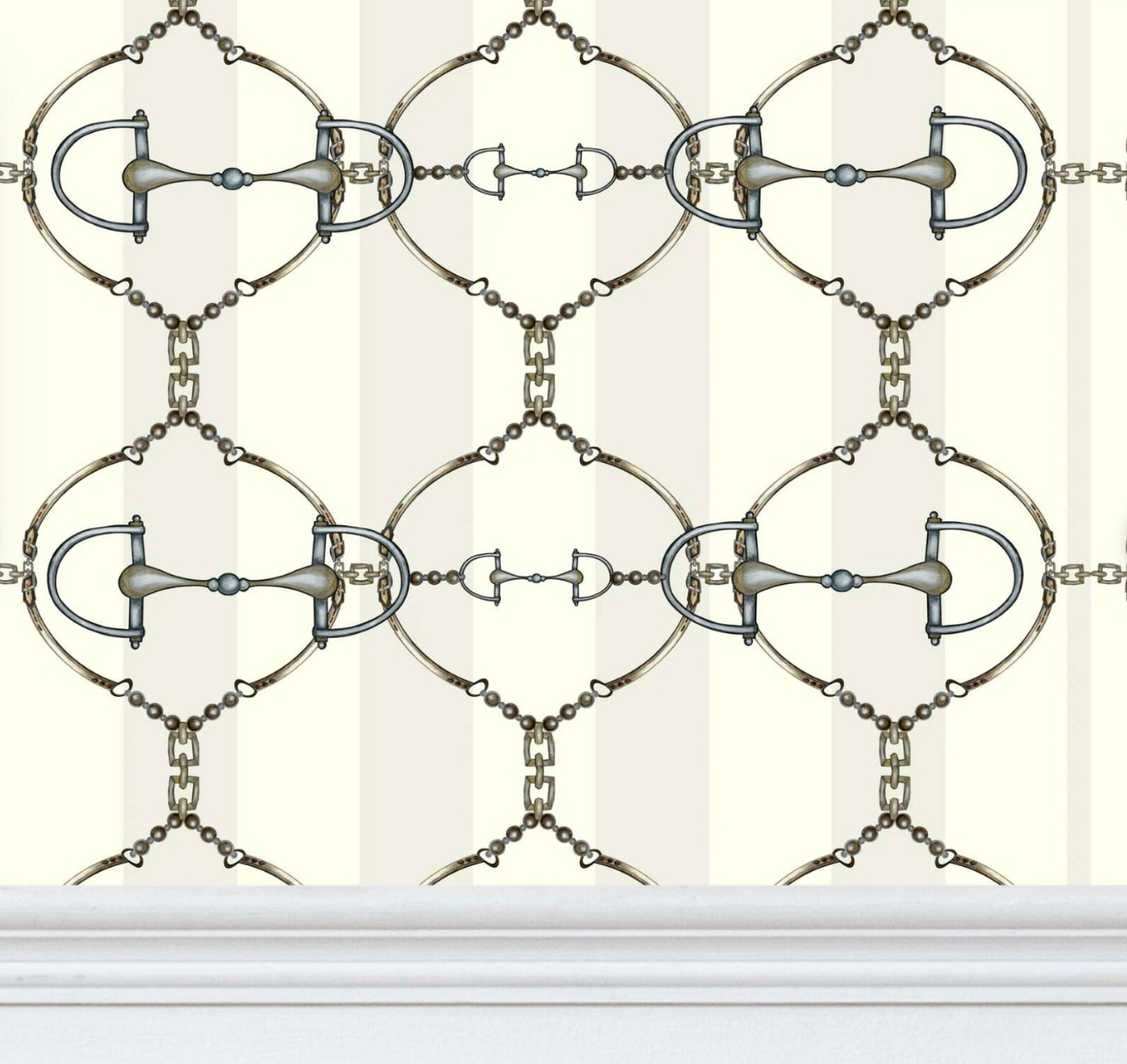 Use code Thankyou30 for 30% off. Ivory/Cream Stripe Equestrian Snaffle Bit Luxury  Wallpaper Equestrian Home Decor