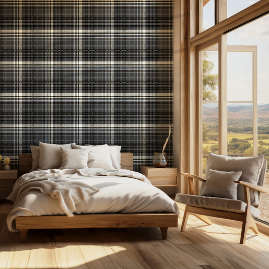 Gray and Black Equestrian Wallpaper Bit and Rein Pattern Plaid Luxury Equestrian Home Decor