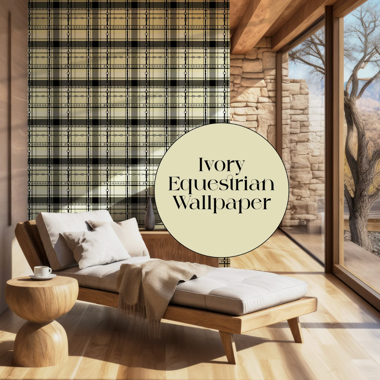 Bur Berry Like Wallpaper Bit and Rein Pattern Traditional Plaid Luxury Equestrian Home Decor Farmhouse Wall Accent