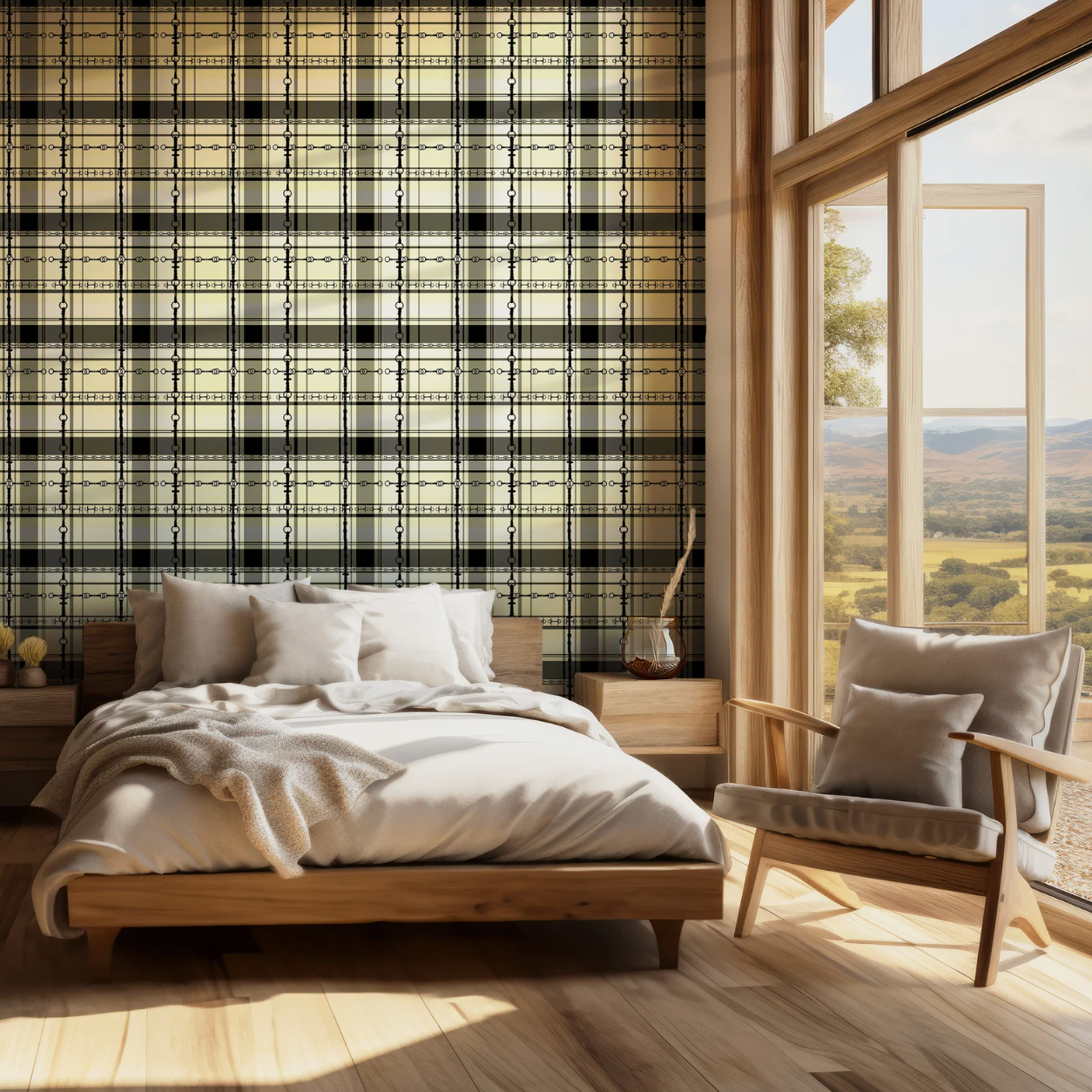 Bur Berry Like Wallpaper Bit and Rein Pattern Traditional Plaid Luxury Equestrian Home Decor Farmhouse Wall Accent