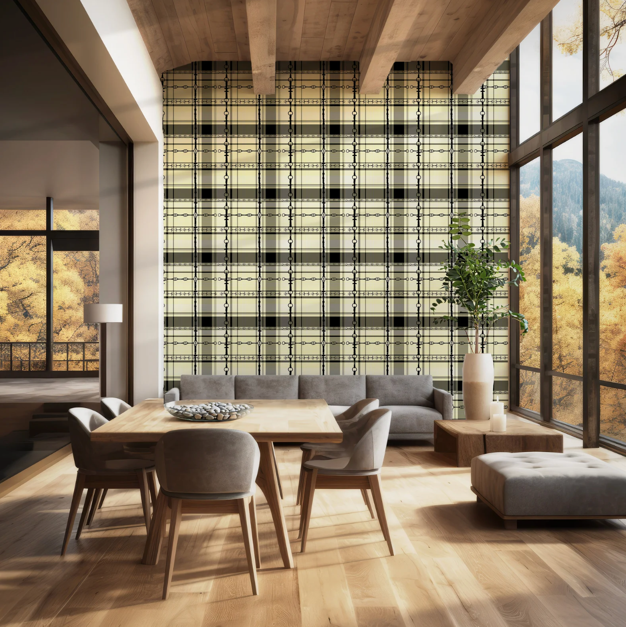 Bur Berry Like Wallpaper Bit and Rein Pattern Traditional Plaid Luxury Equestrian Home Decor Farmhouse Wall Accent