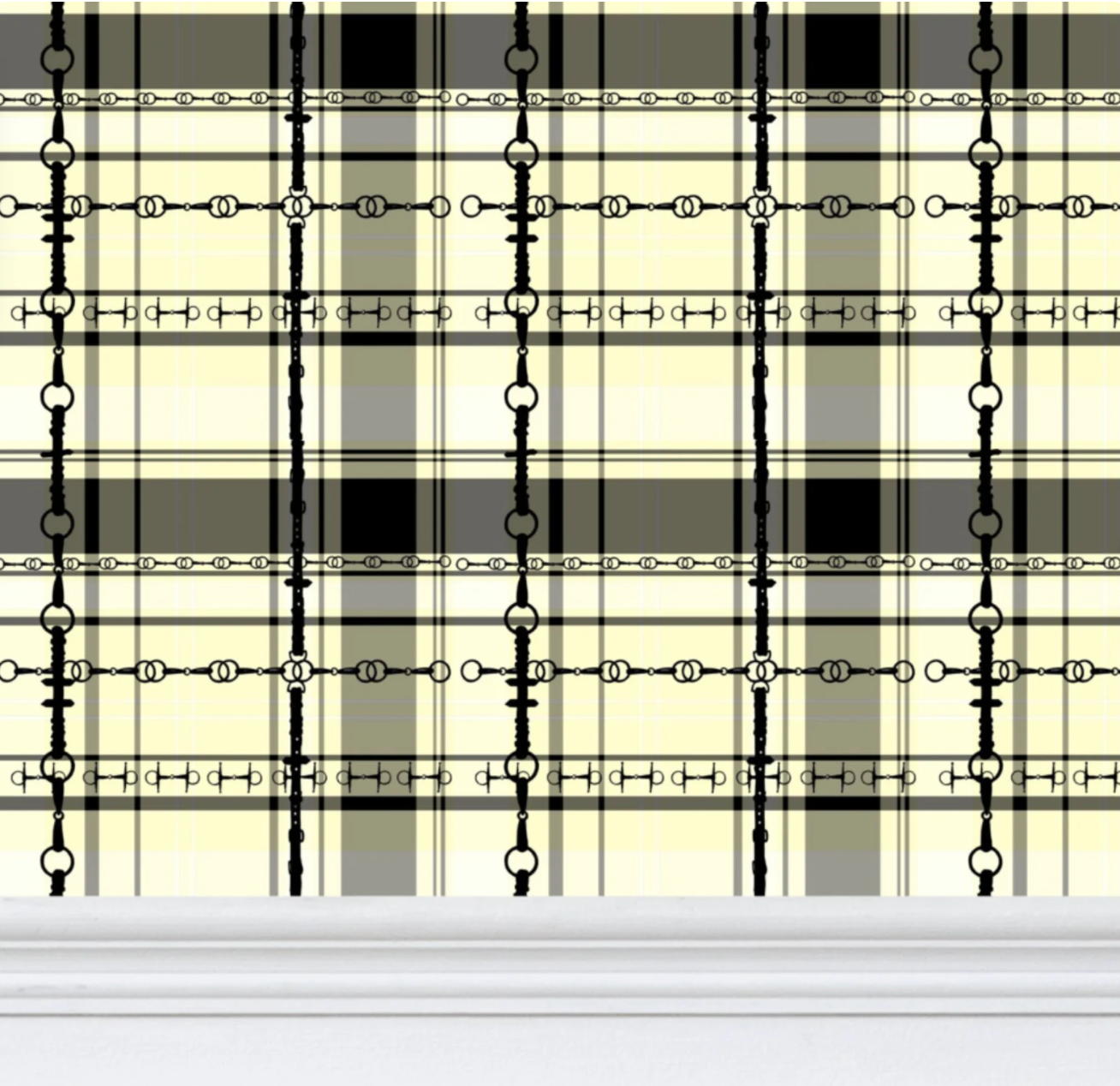 Bur Berry Like Wallpaper Bit and Rein Pattern Traditional Plaid Luxury Equestrian Home Decor Farmhouse Wall Accent