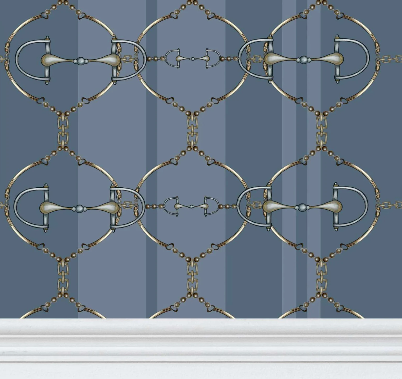 Blue Snaffle Bit Wallpaper Luxury Equestrian Home Decor Farmhouse Wall Accent Wallpaper Neutral Decor