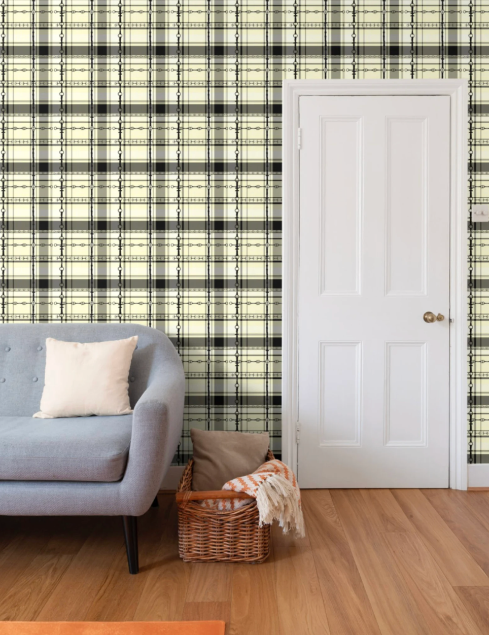 Bur Berry Like Wallpaper Bit and Rein Pattern Traditional Plaid Luxury Equestrian Home Decor Farmhouse Wall Accent