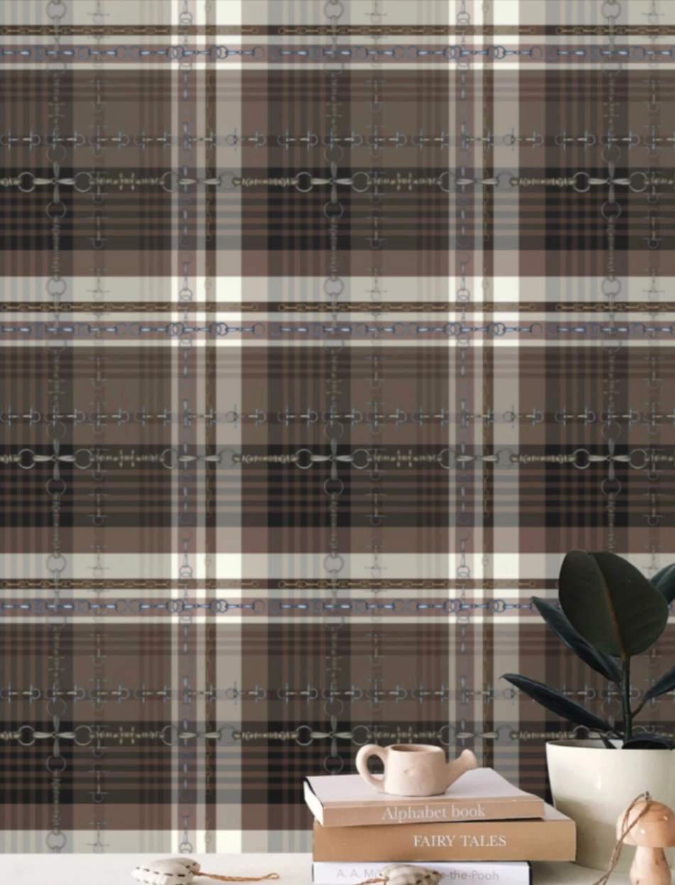 Brown Black Wallpaper Bit and Rein Pattern Luxury Equestrian Home Decor