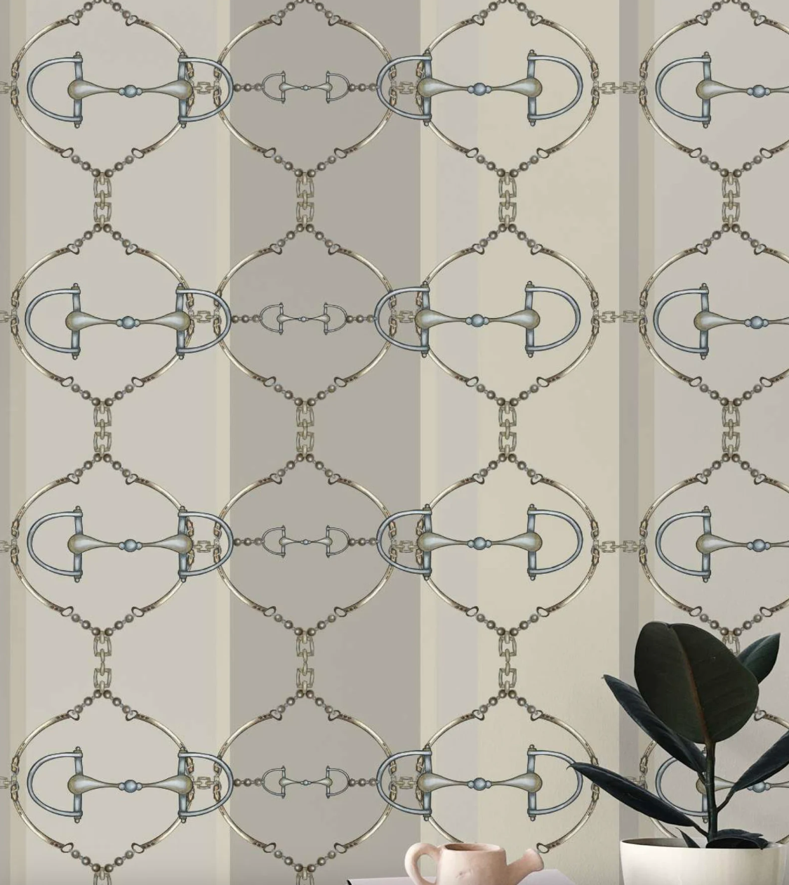 Neutral Snaffle Bit Wallpaper Luxury Equestrian Home Decor Farmhouse Wall Accent Wallpaper Neutral Decor