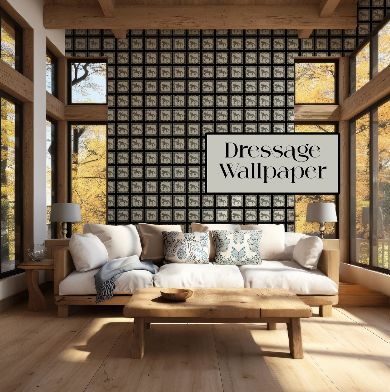 Dressage Horse Wallpaper Elegant Equestrian Home Decor Cream and Gray Wall Art
