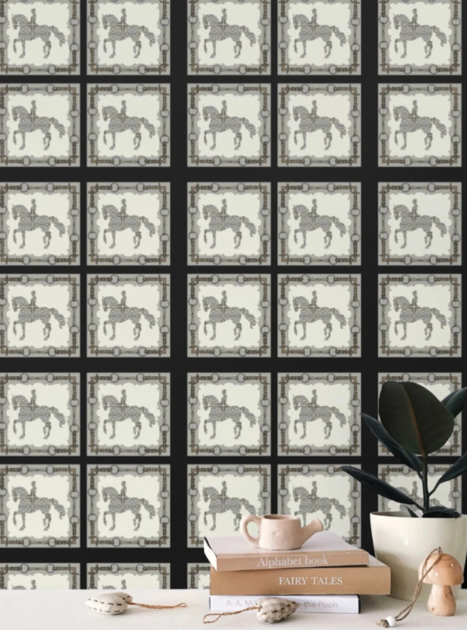 Dressage Horse Wallpaper Elegant Equestrian Home Decor Cream and Gray Wall Art
